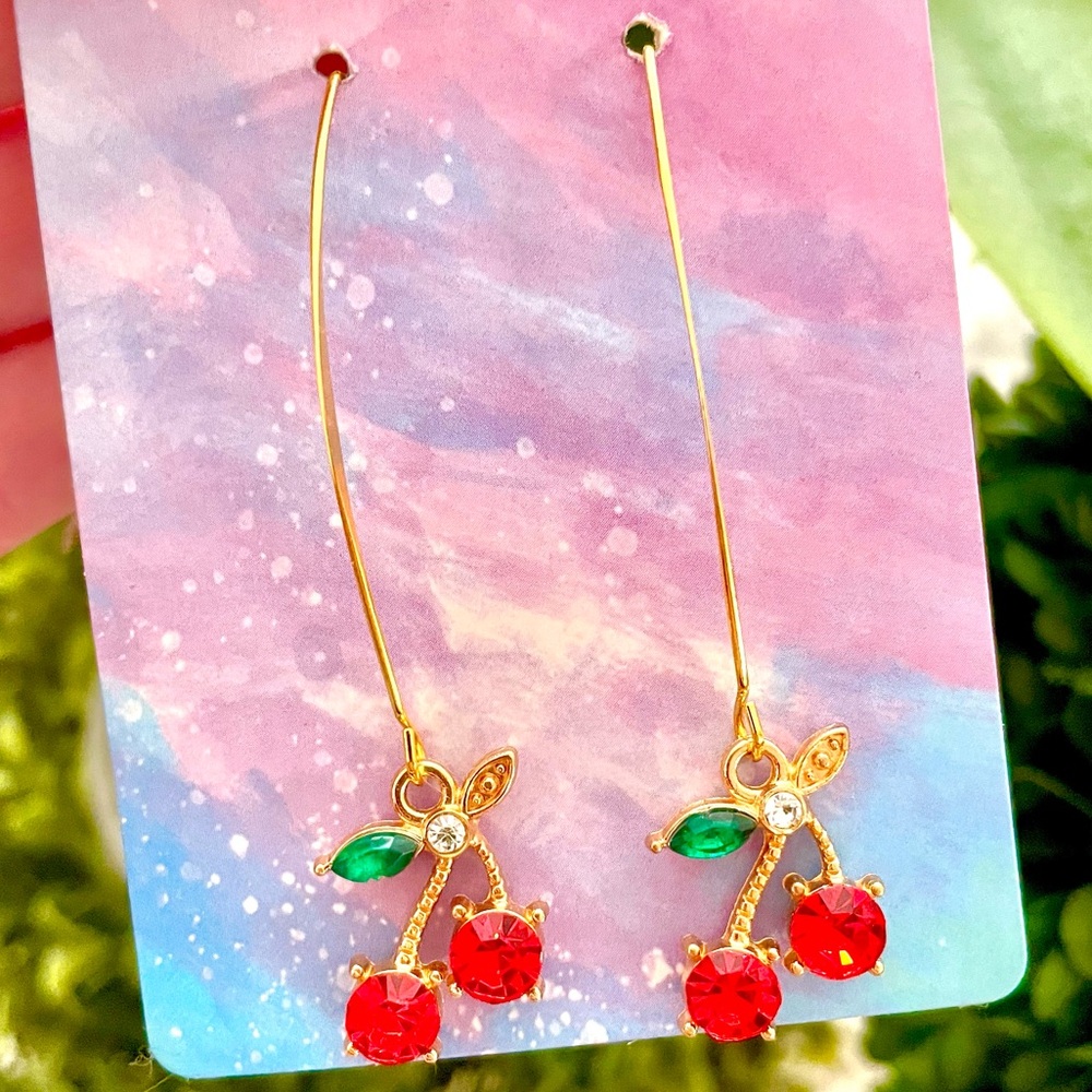 Cubic Zirconia Cherry Dangle Earrings